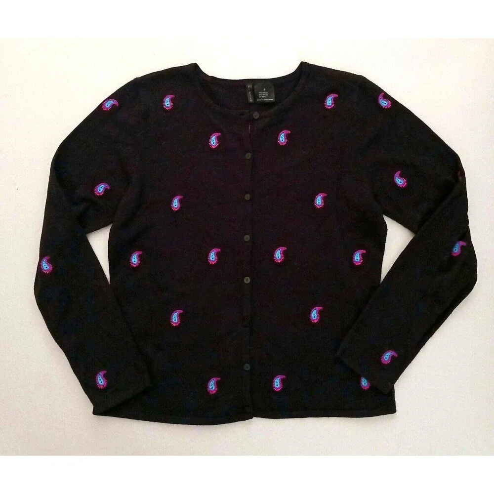 Etoile Isabel Marant Blk Cardigan Ht Pink Turquoise Paisley Sz S Made Hong Kong